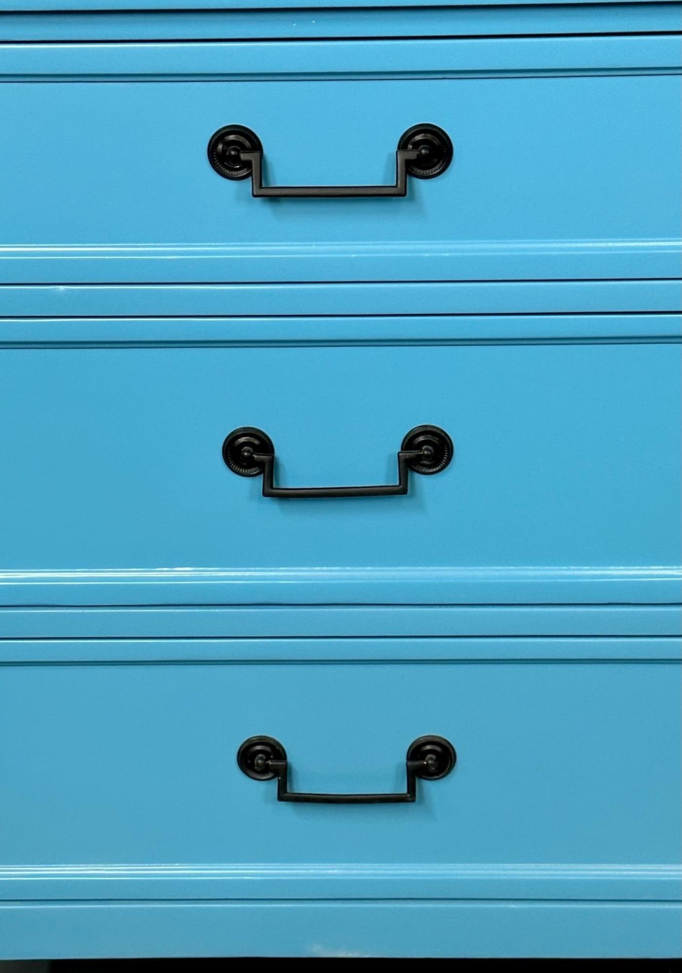 Hollywood Regency Style Dresser / Sideboard, Cerulean Blue Lacquer, Baker - 10