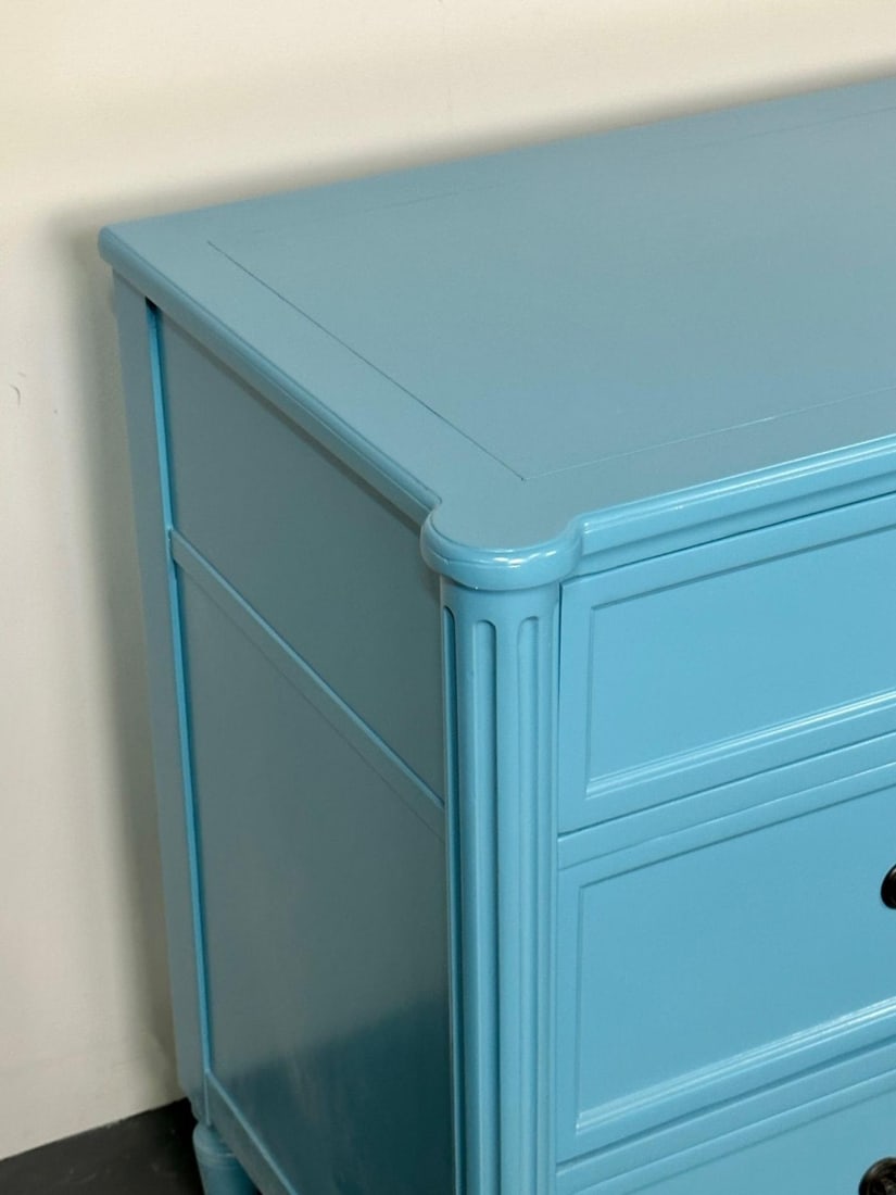Hollywood Regency Style Dresser / Sideboard, Cerulean Blue Lacquer, Baker - 12
