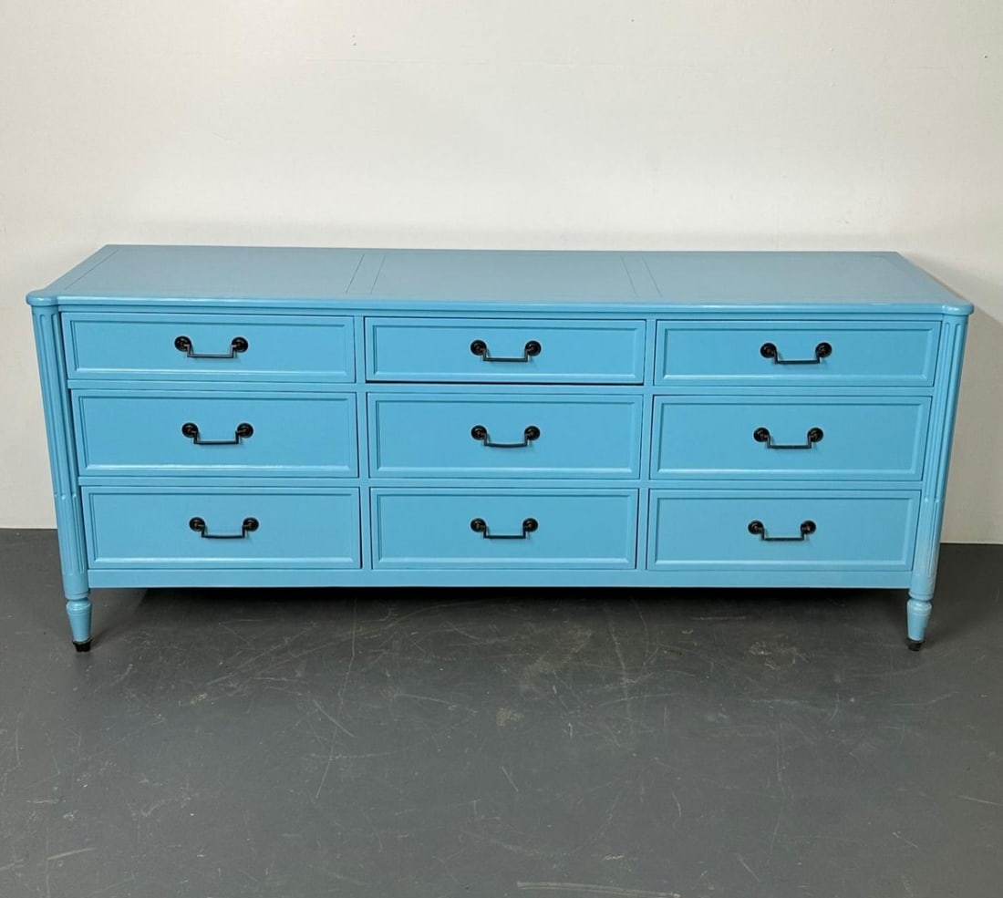 Hollywood Regency Style Dresser / Sideboard, Cerulean Blue Lacquer, Baker - 5