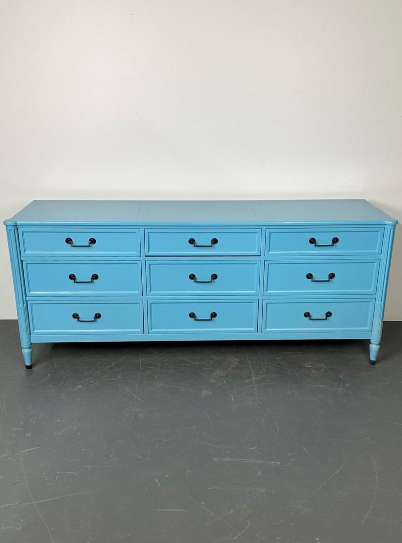 Hollywood Regency Style Dresser / Sideboard, Cerulean Blue Lacquer, Baker - 6
