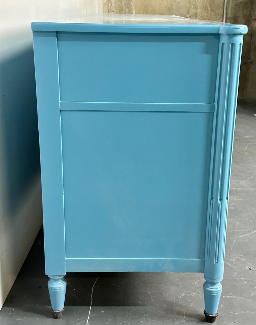 Hollywood Regency Style Dresser / Sideboard, Cerulean Blue Lacquer, Baker - 8