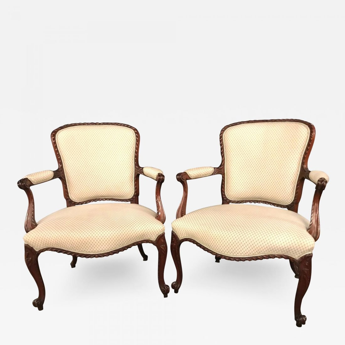 Pair of Louis XV Style Walnut Fauteuils or Bergères in a Scalamandre Fabric - 2