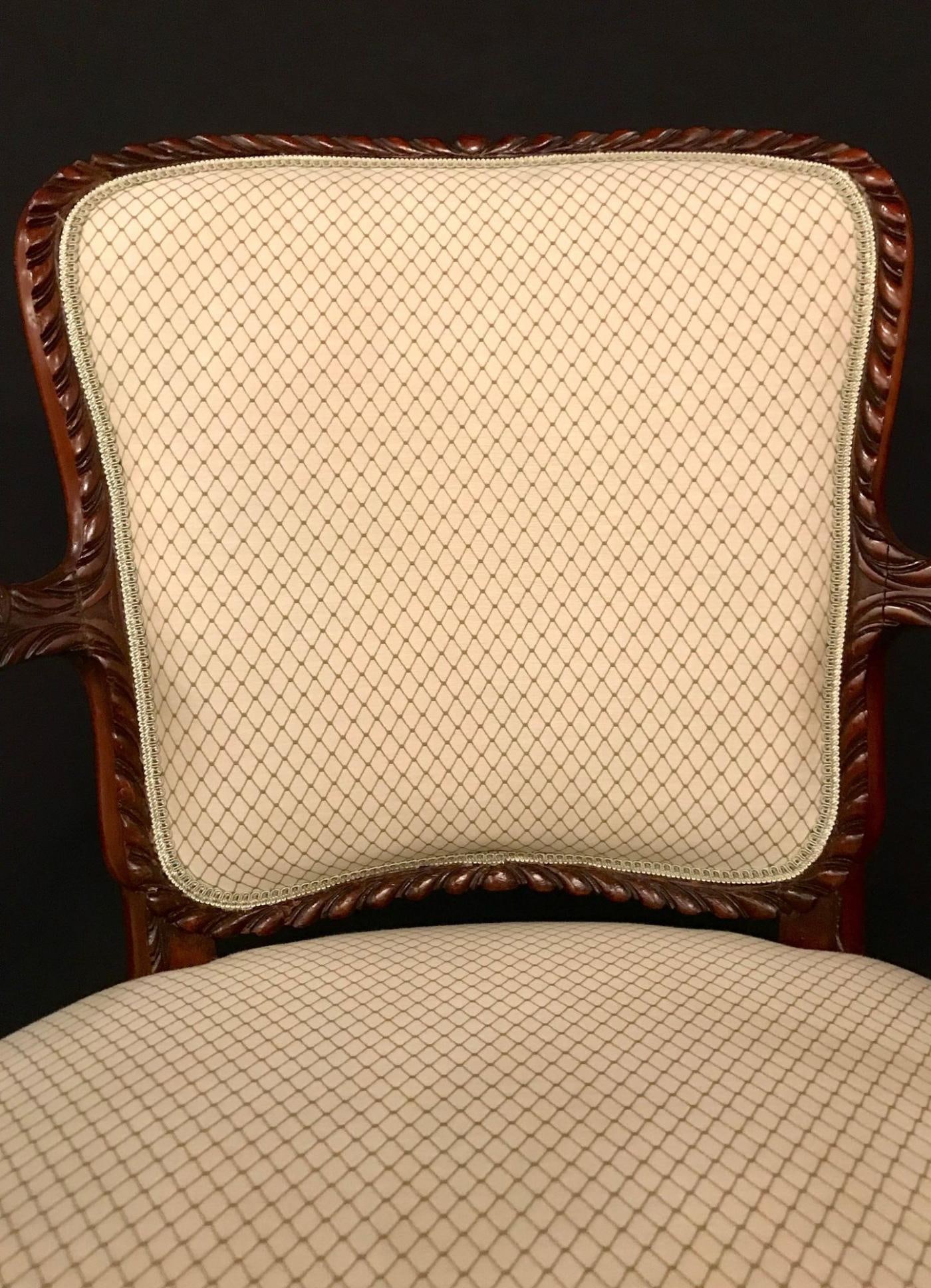 Pair of Louis XV Style Walnut Fauteuils or Bergères in a Scalamandre Fabric - 9