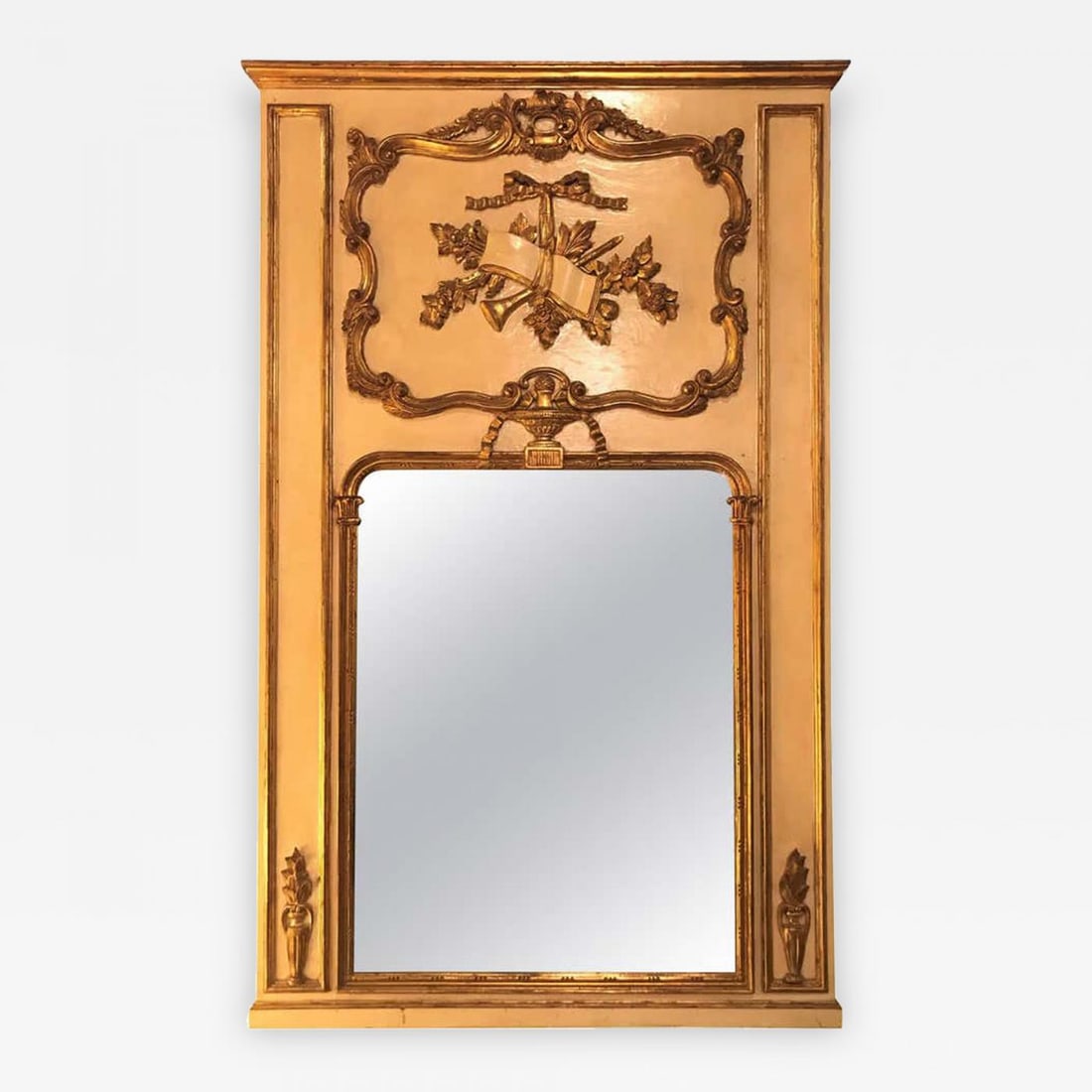 Louis XVI Style Painted & Parcel-Gilt Trumeau Console or over the Mantle Mirror (1 of 11)