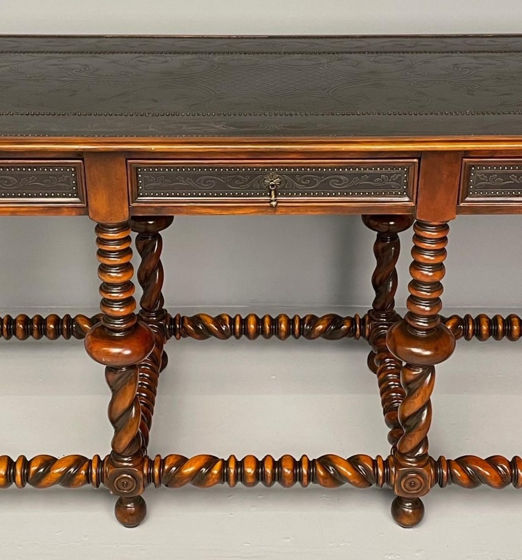 Baroque, Barley Twist Console, Turned Wood, Gray Etched Metal, USA, 2000s - 10