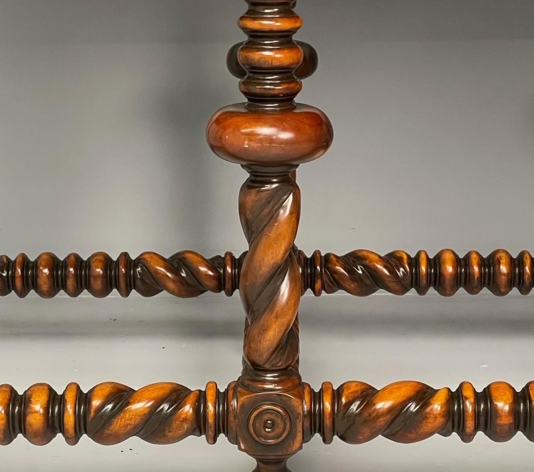 Baroque, Barley Twist Console, Turned Wood, Gray Etched Metal, USA, 2000s - 11