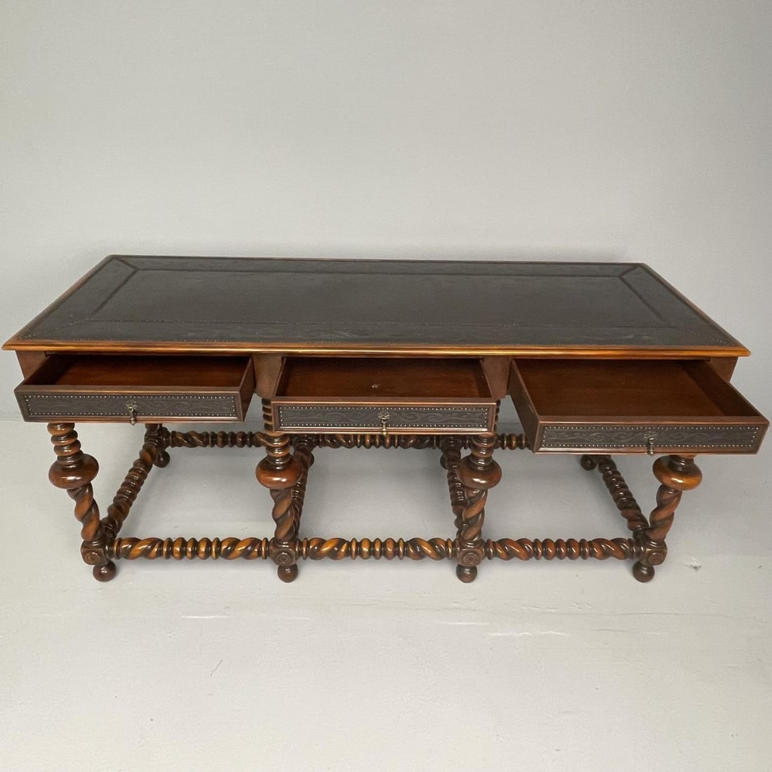 Baroque, Barley Twist Console, Turned Wood, Gray Etched Metal, USA, 2000s - 12