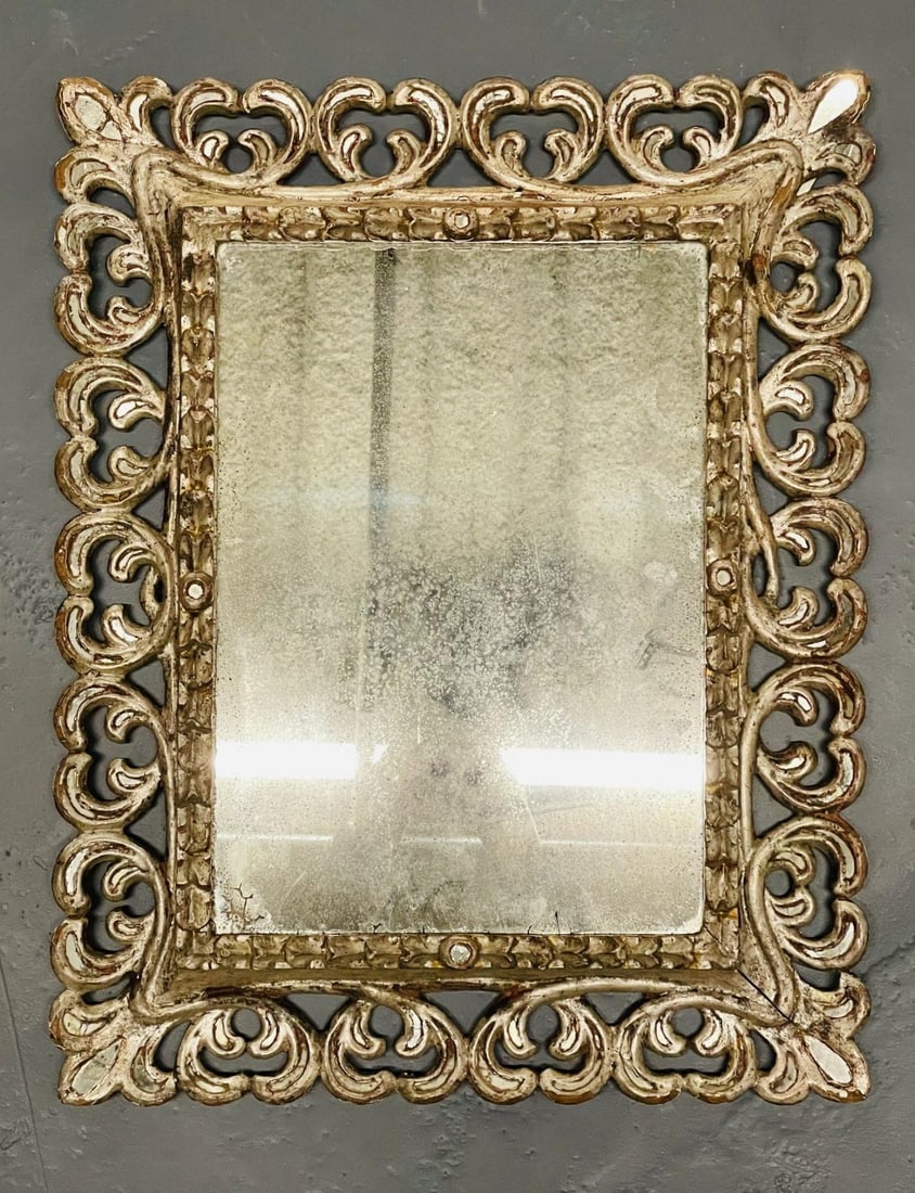 French Hollywood Regency Silver Leaf Wall / Console / Pier Mirror, Distressed - 7