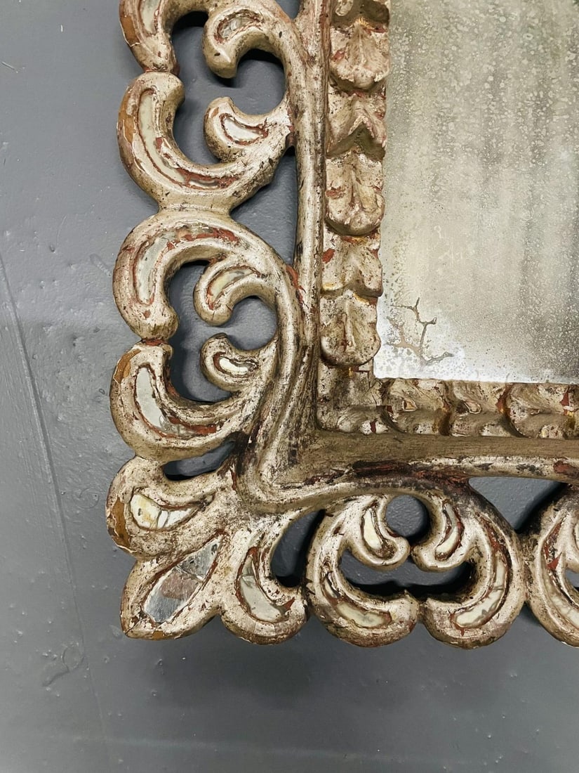 French Hollywood Regency Silver Leaf Wall / Console / Pier Mirror, Distressed - 8