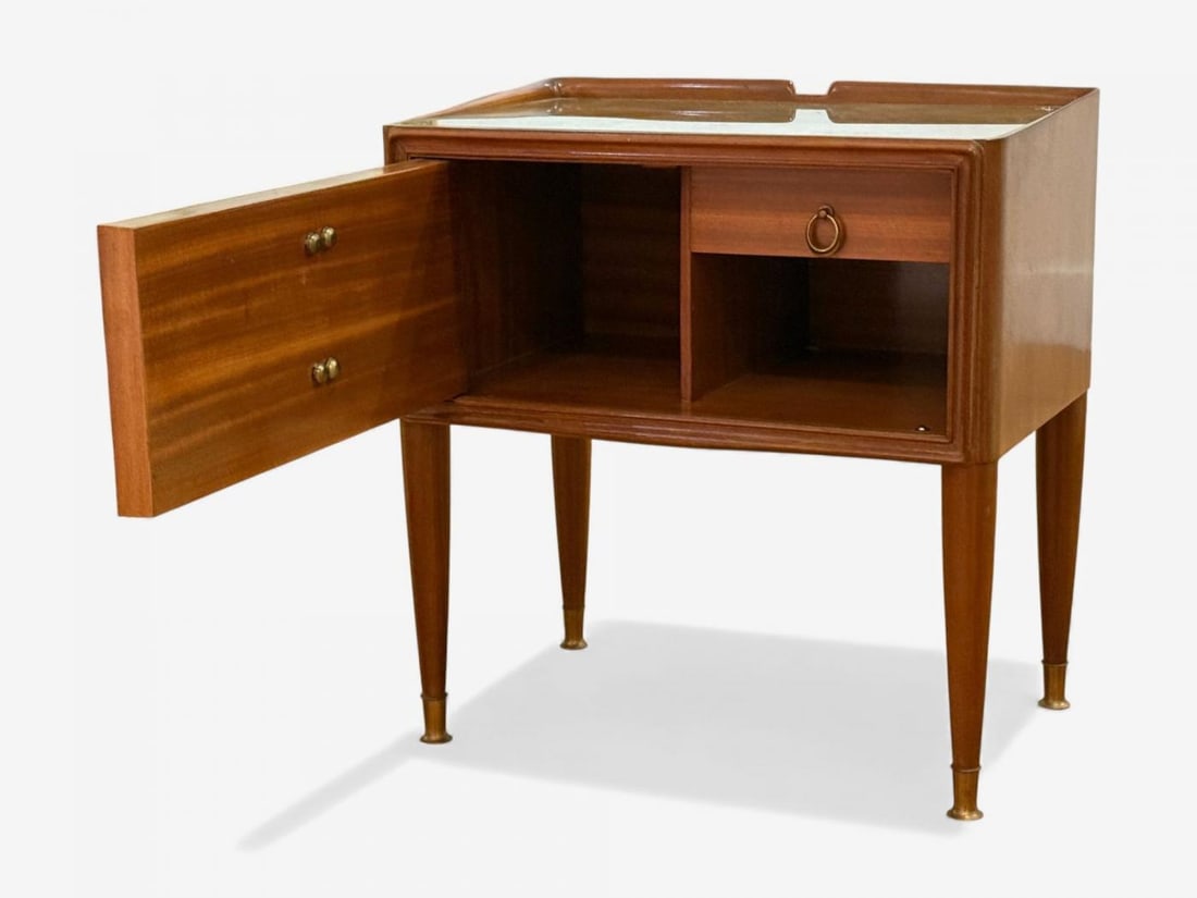 Italian Modern, Stained Wood, Brass, Glass, Nightstands, Italy, 1950s - 11