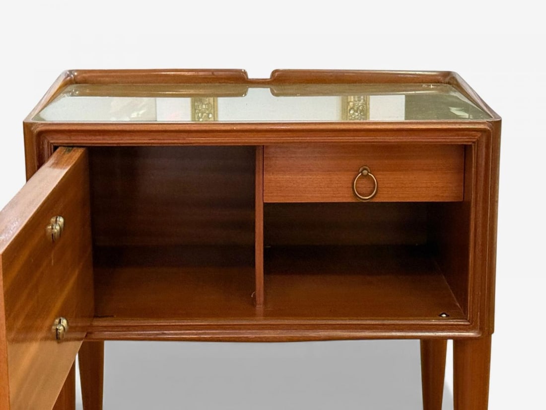 Italian Modern, Stained Wood, Brass, Glass, Nightstands, Italy, 1950s - 12