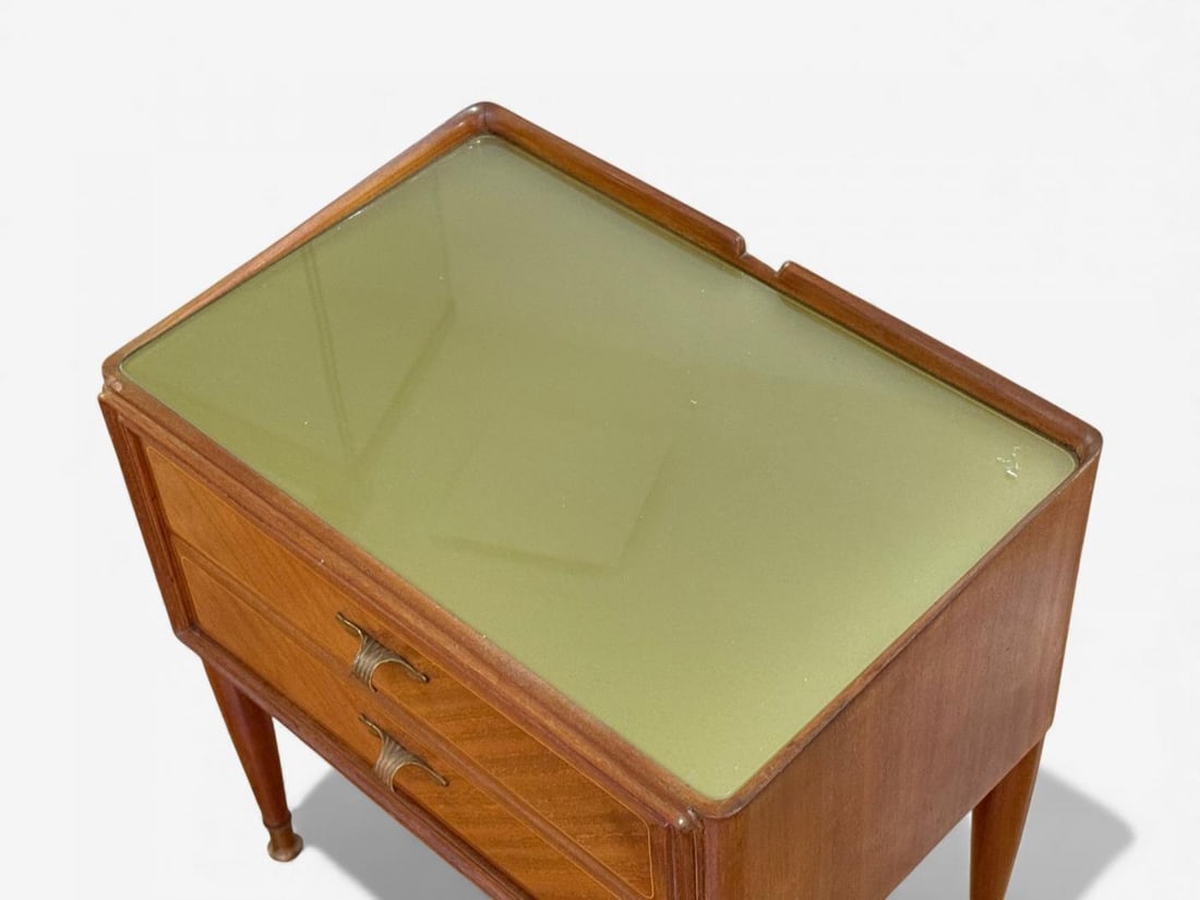 Italian Modern, Stained Wood, Brass, Glass, Nightstands, Italy, 1950s - 8