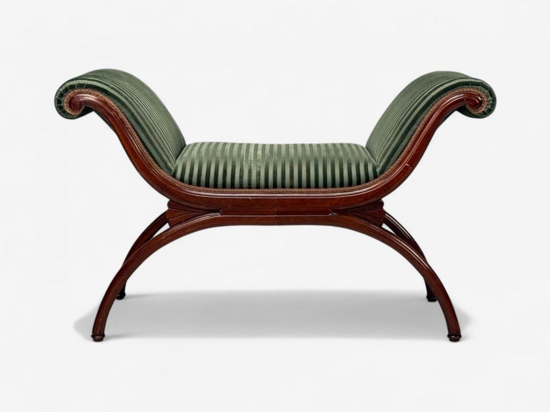 Hollywood Regency Style, Stained Wood, Green Fabric, Benches, USA, 1980s - 5