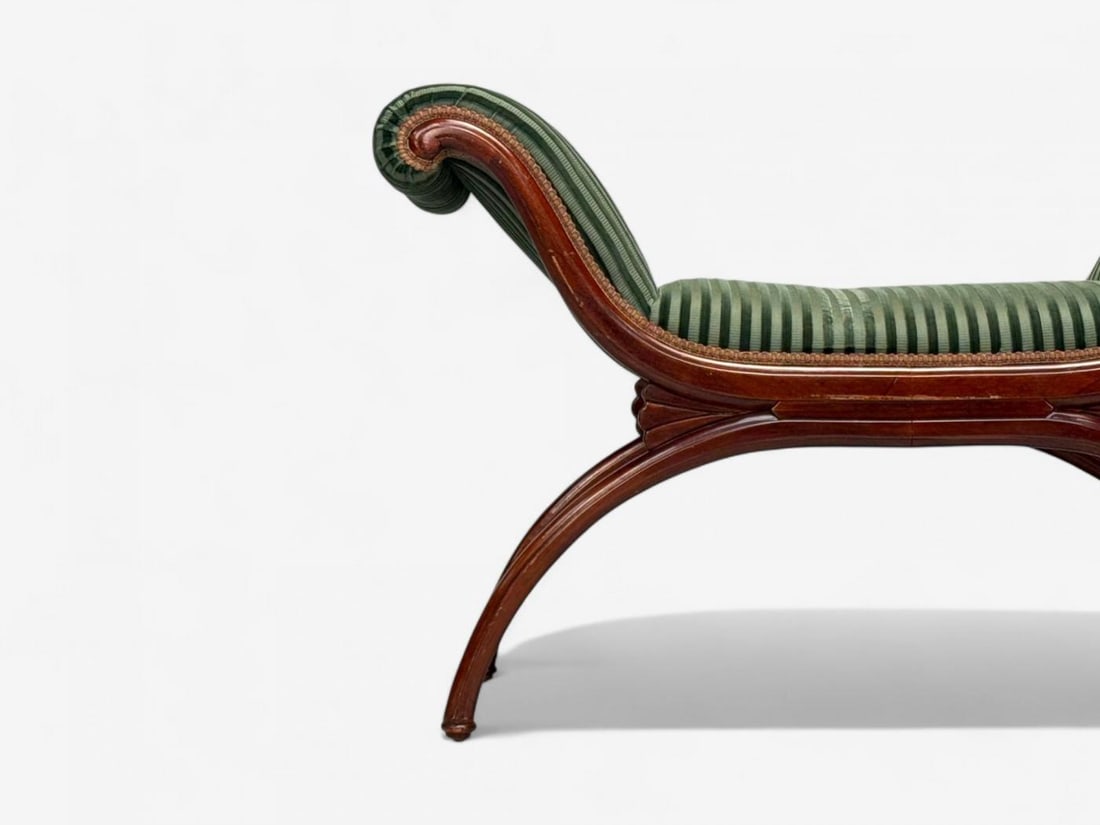 Hollywood Regency Style, Stained Wood, Green Fabric, Benches, USA, 1980s - 8