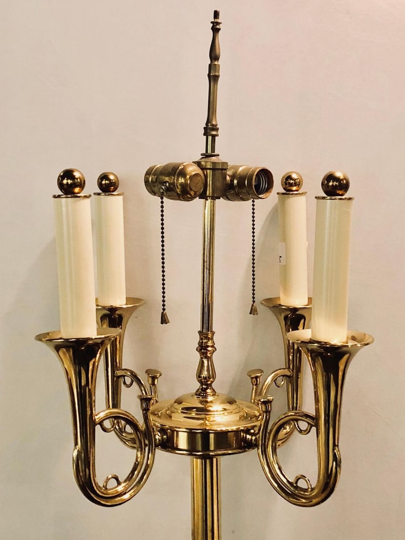Brass Hollywood Regency Tommi Parzinger Style Trumpet Form Floor Lamp - 4
