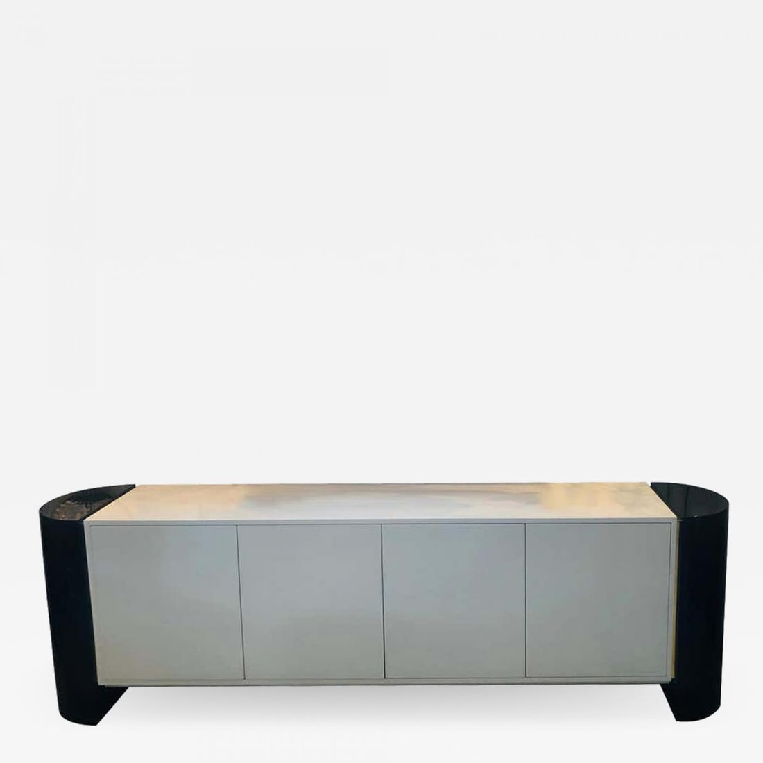 Mid-Century Modernist Long Black and White Lacquered Credenza Sideboard Cabinet (1 of 12)
