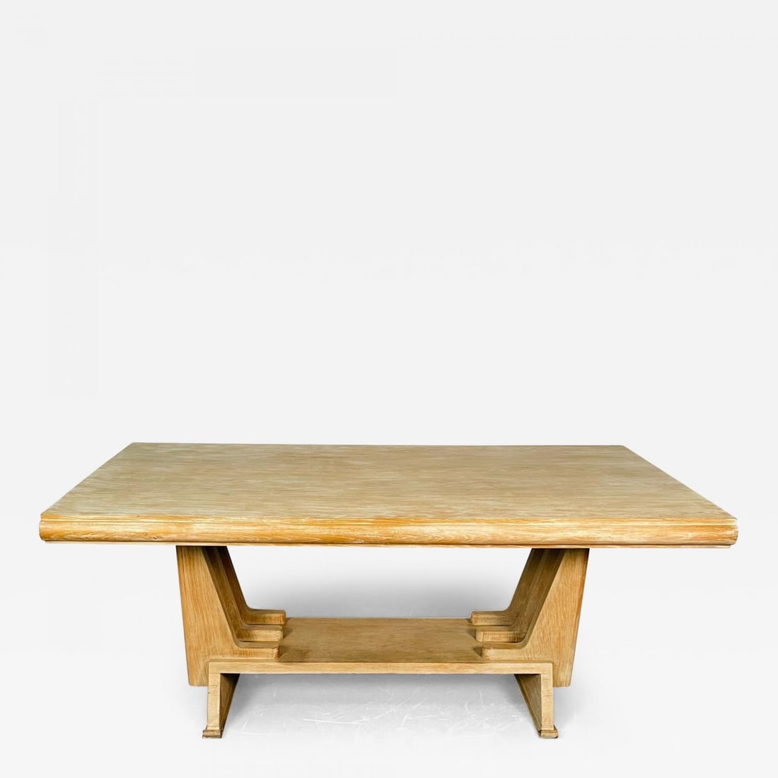 French Mid-Century Modern Style Dining / Kitchen Table, Farmhouse, Trestle Base - 2