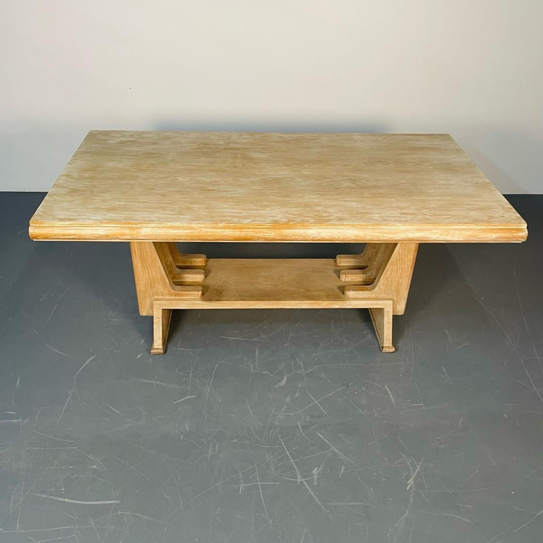 French Mid-Century Modern Style Dining / Kitchen Table, Farmhouse, Trestle Base - 3