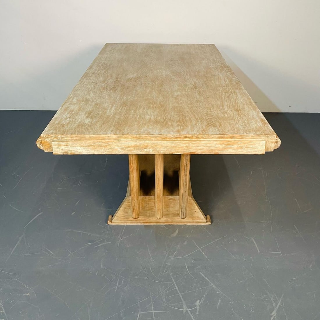 French Mid-Century Modern Style Dining / Kitchen Table, Farmhouse, Trestle Base - 9