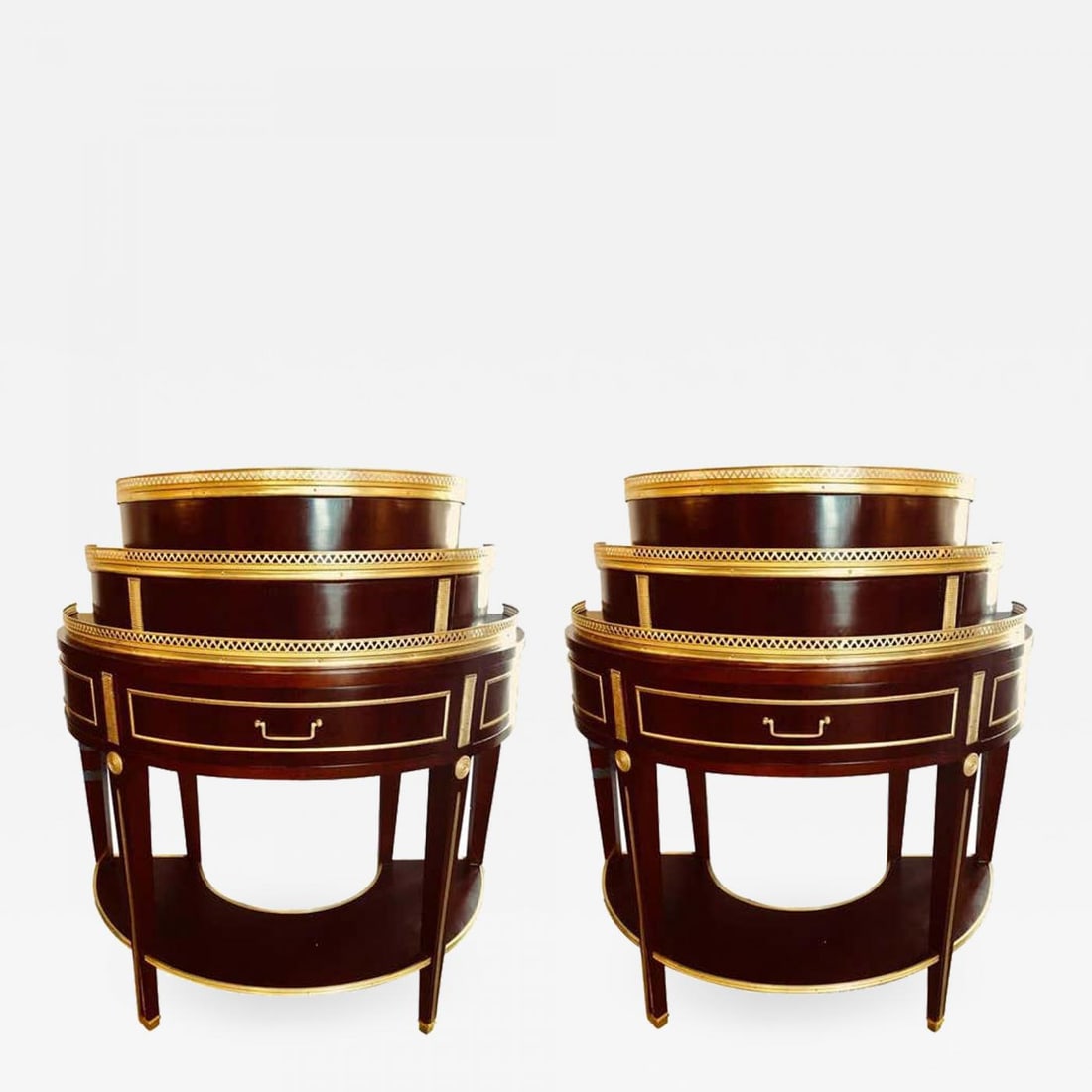 Pair of Russian Neoclassical Style Demilune End Tables or Nightstand Commodes - 2