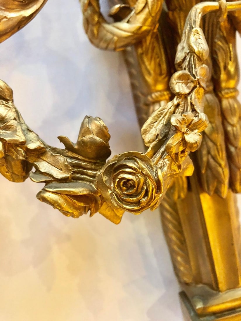 Pair of French Louis XVI Style Dore Bronze Sconces with Foundry Name - 12