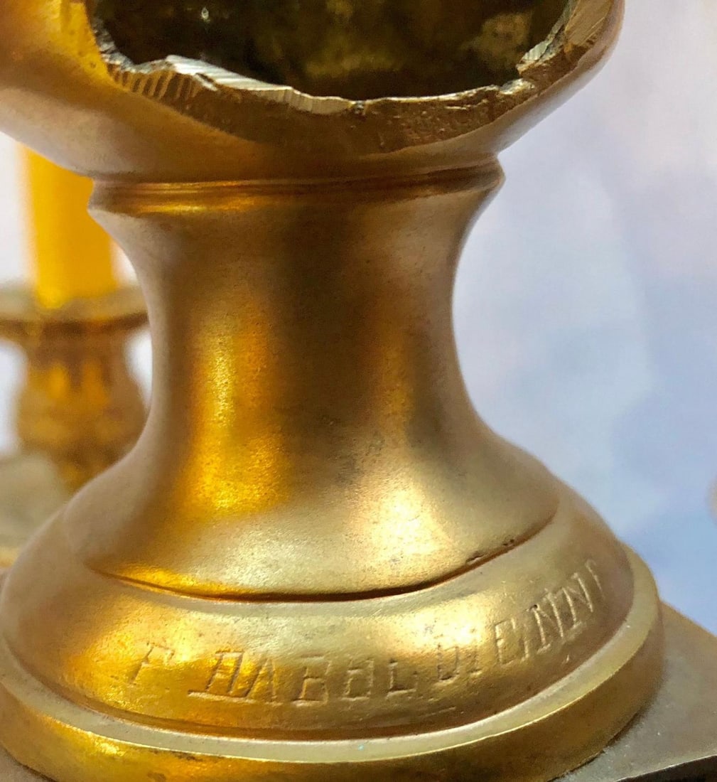 Pair of French Louis XVI Style Dore Bronze Sconces with Foundry Name - 3