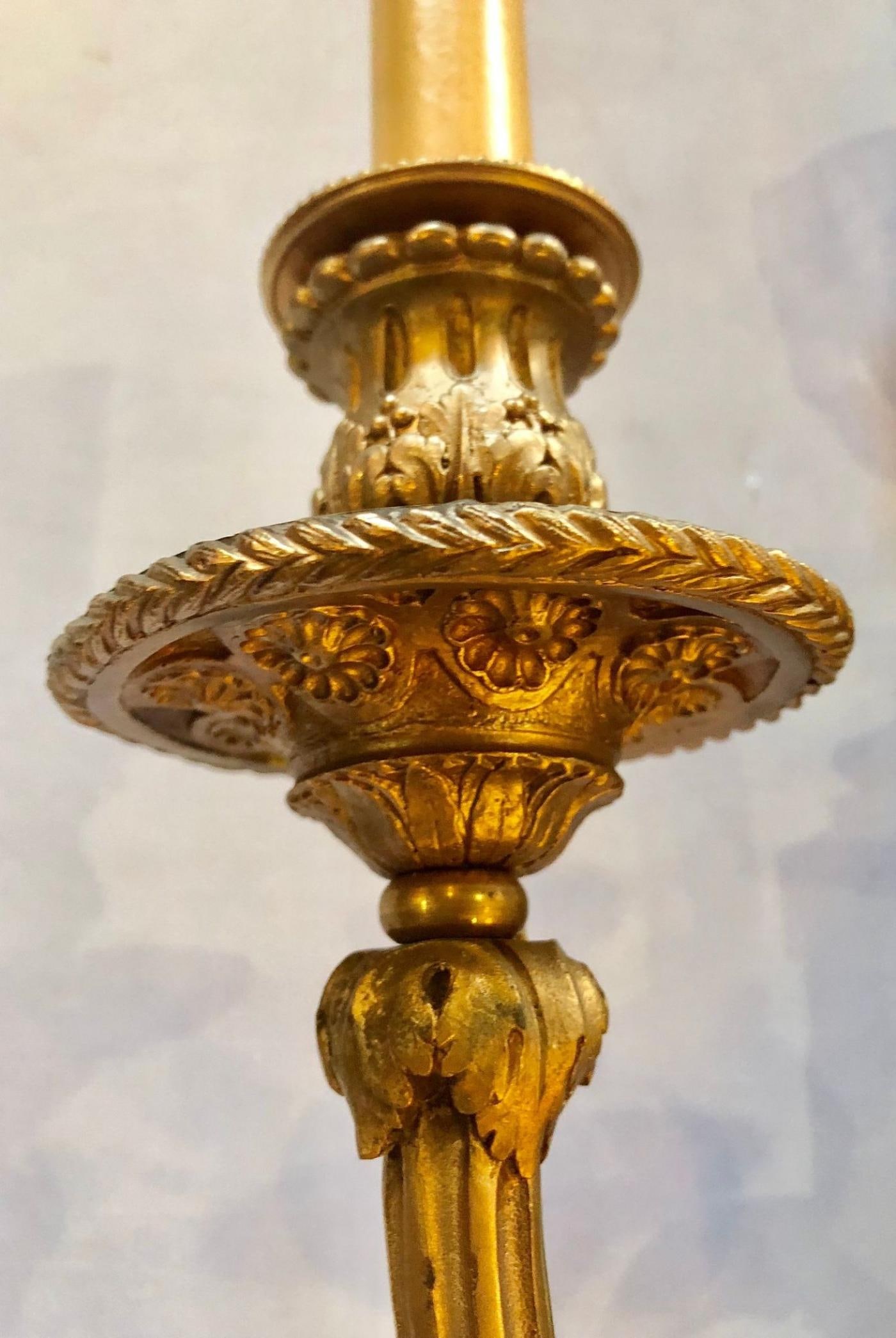 Pair of French Louis XVI Style Dore Bronze Sconces with Foundry Name - 9