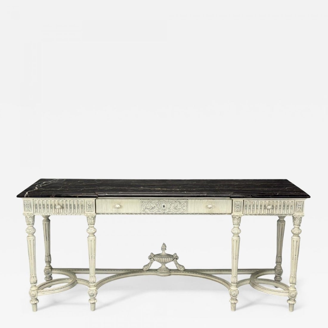 Gustavian Louis XVI Style, White Painted Console Table, France, Marble, 1910 (1 of 11)