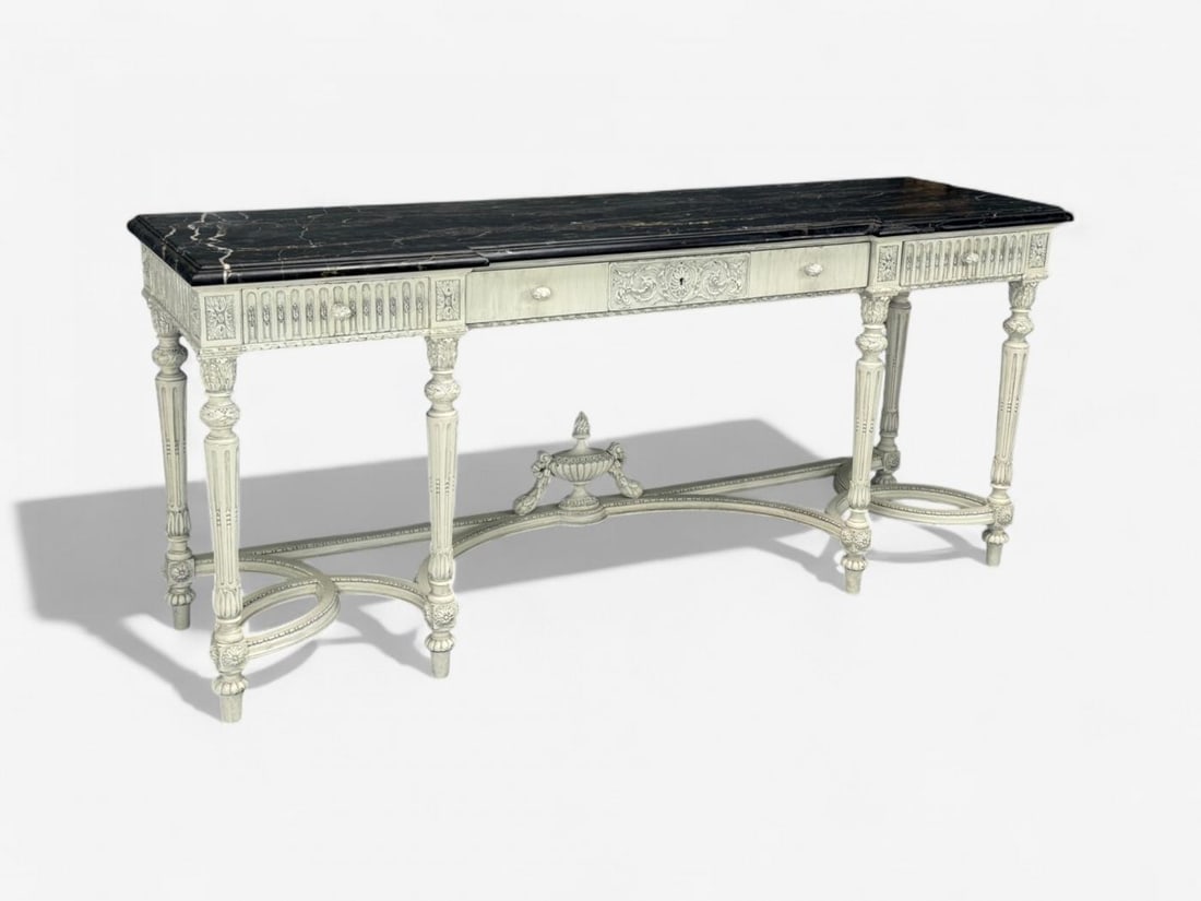 Gustavian Louis XVI Style, White Painted Console Table, France, Marble, 1910 - 3