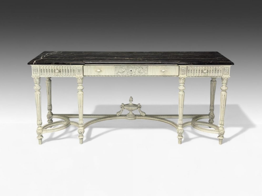 Gustavian Louis XVI Style, White Painted Console Table, France, Marble, 1910 - 4