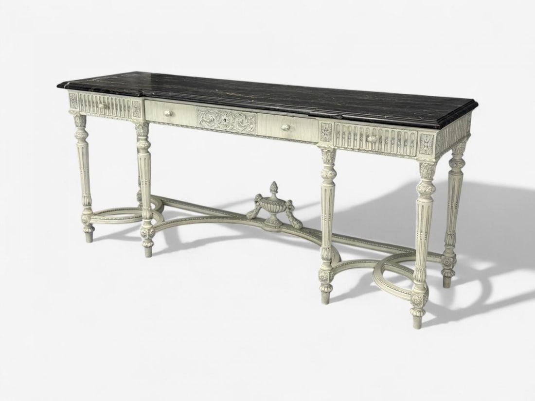 Gustavian Louis XVI Style, White Painted Console Table, France, Marble, 1910 - 5