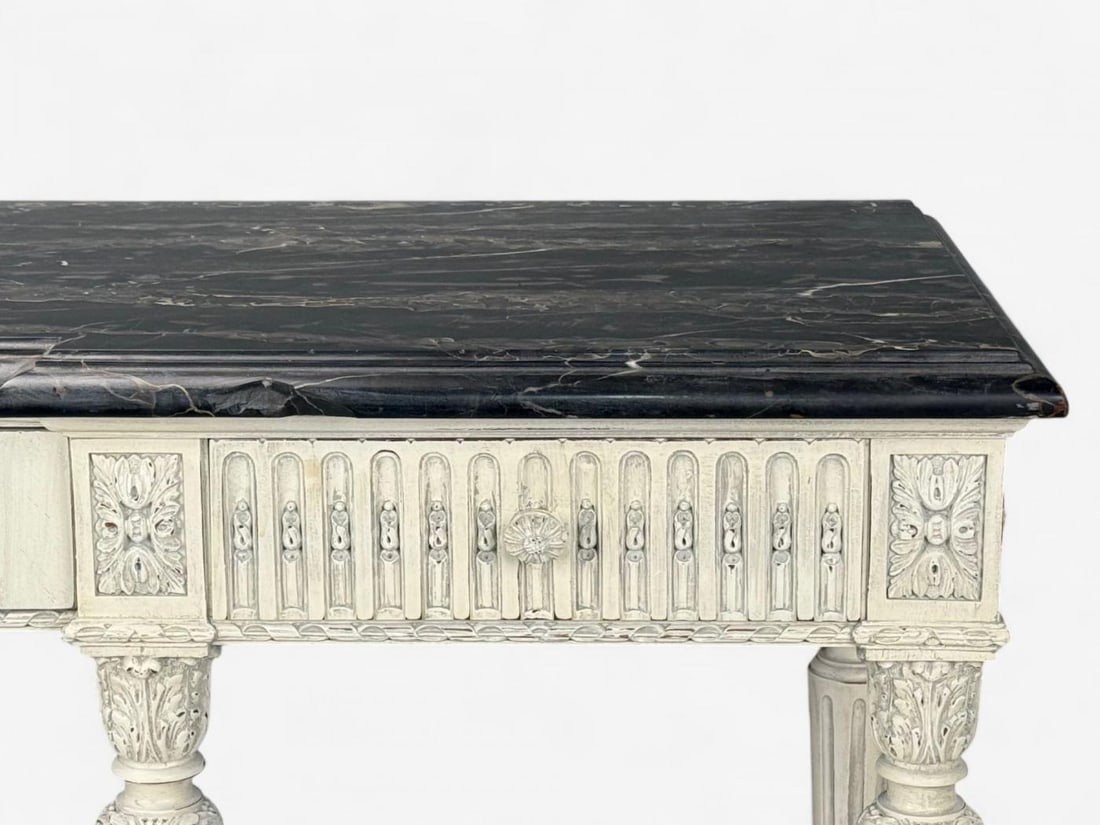Gustavian Louis XVI Style, White Painted Console Table, France, Marble, 1910 - 6