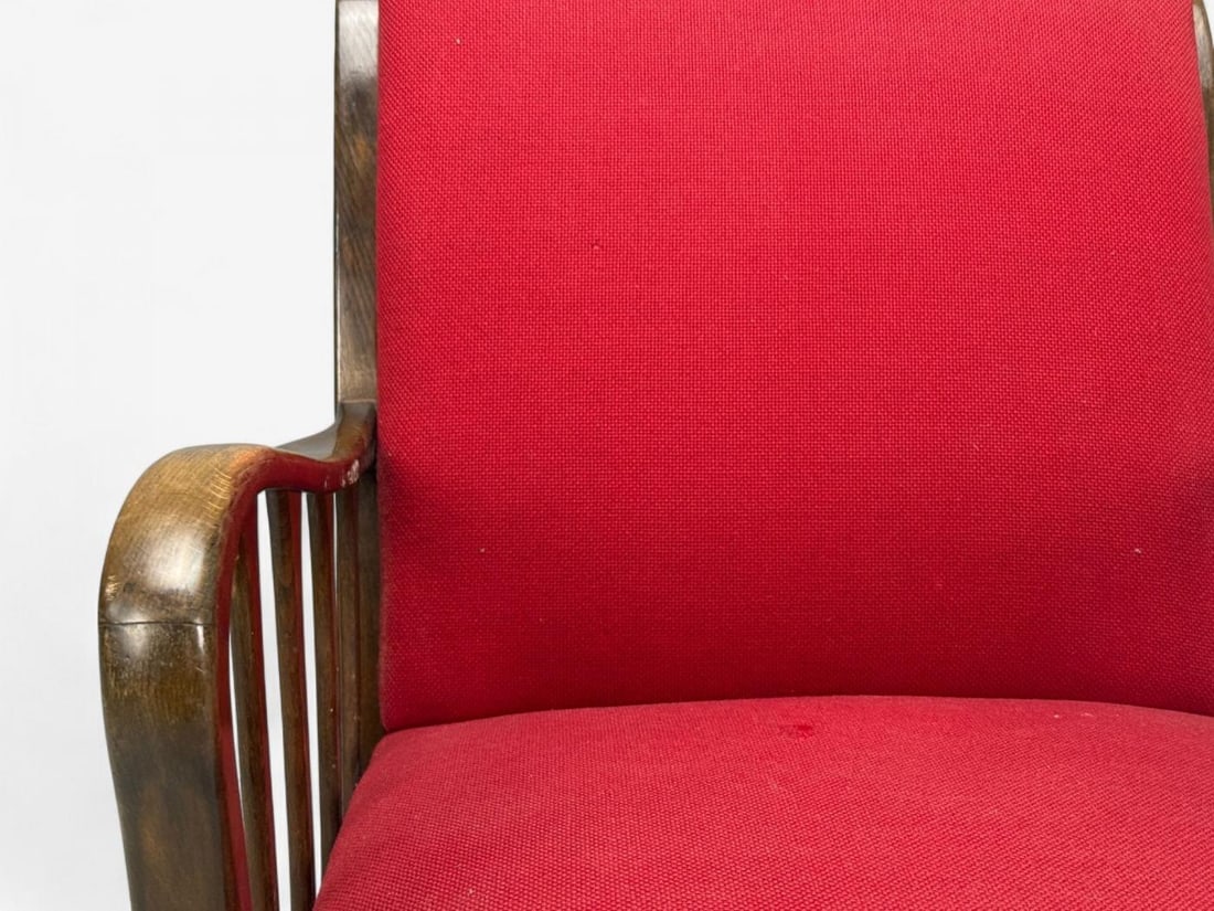 Josef Frank Attribution, Red Fabric, Wood, Lounge Chair, Denmark, 1950s - 8