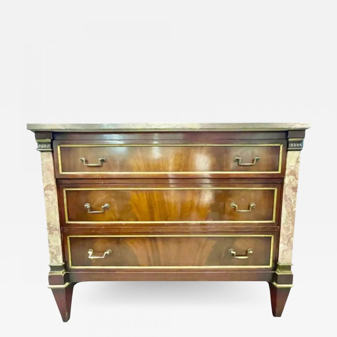 Marble Top Bronze-Mounted Maison Jansen Style Marble Column Front Commode - 2