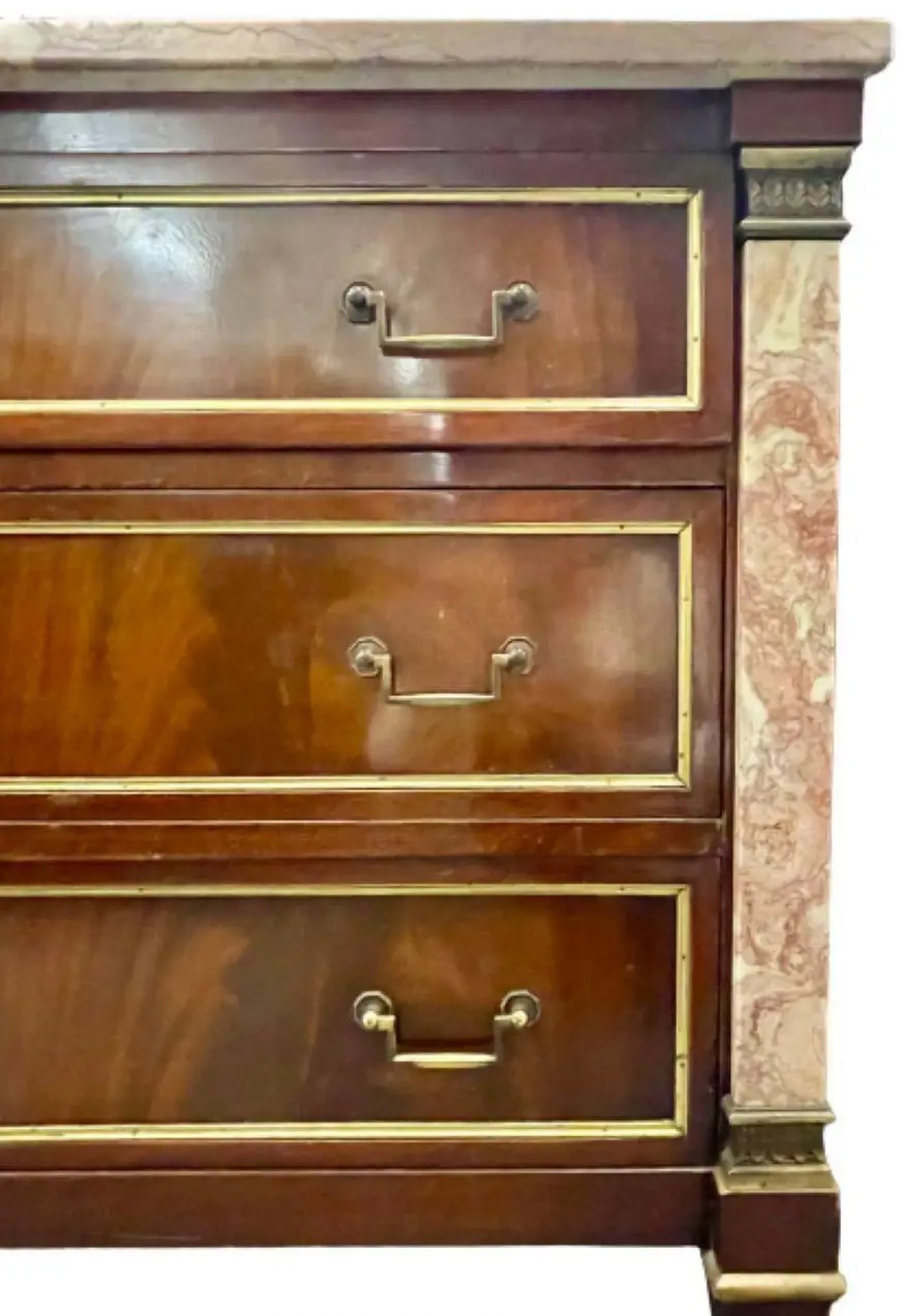 Marble Top Bronze-Mounted Maison Jansen Style Marble Column Front Commode - 4