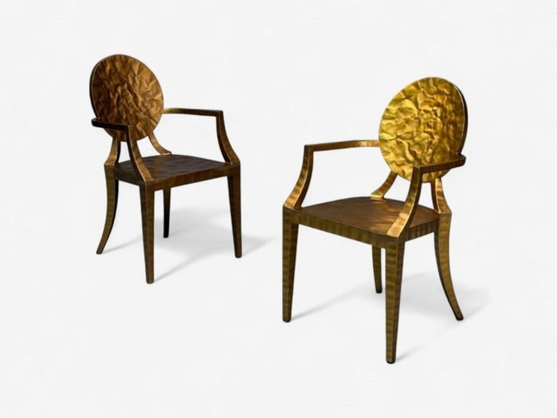 Made Goods, Hammered Gilt Iron, Six Daphne Dining Chairs, Philippines, 21st C. - 3