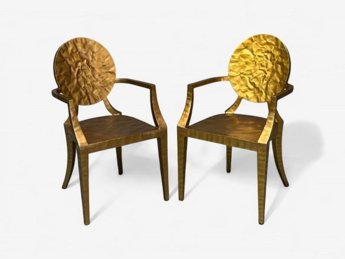 Made Goods, Hammered Gilt Iron, Six Daphne Dining Chairs, Philippines, 21st C. - 5