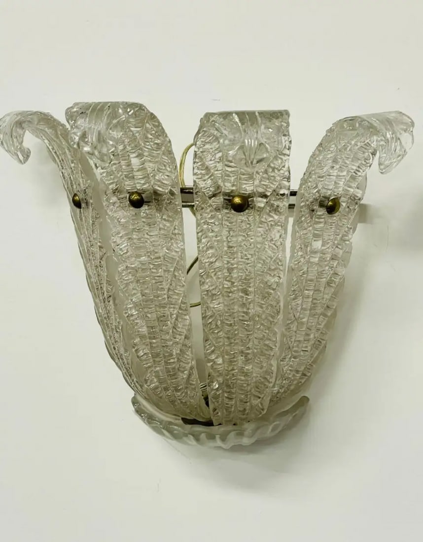 Pair of Murano Glass Wall Sconces by Barovier & Toso, Fleur de Lis, Mid-Century - 12