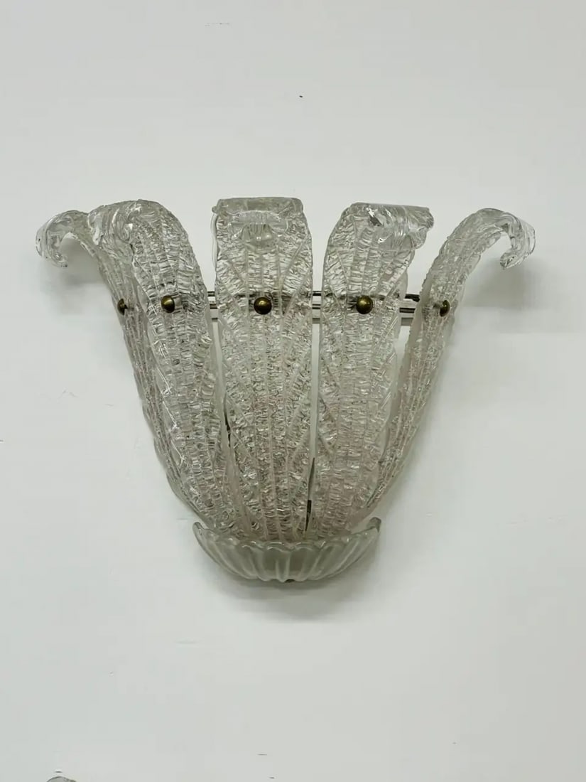 Pair of Murano Glass Wall Sconces by Barovier & Toso, Fleur de Lis, Mid-Century - 3