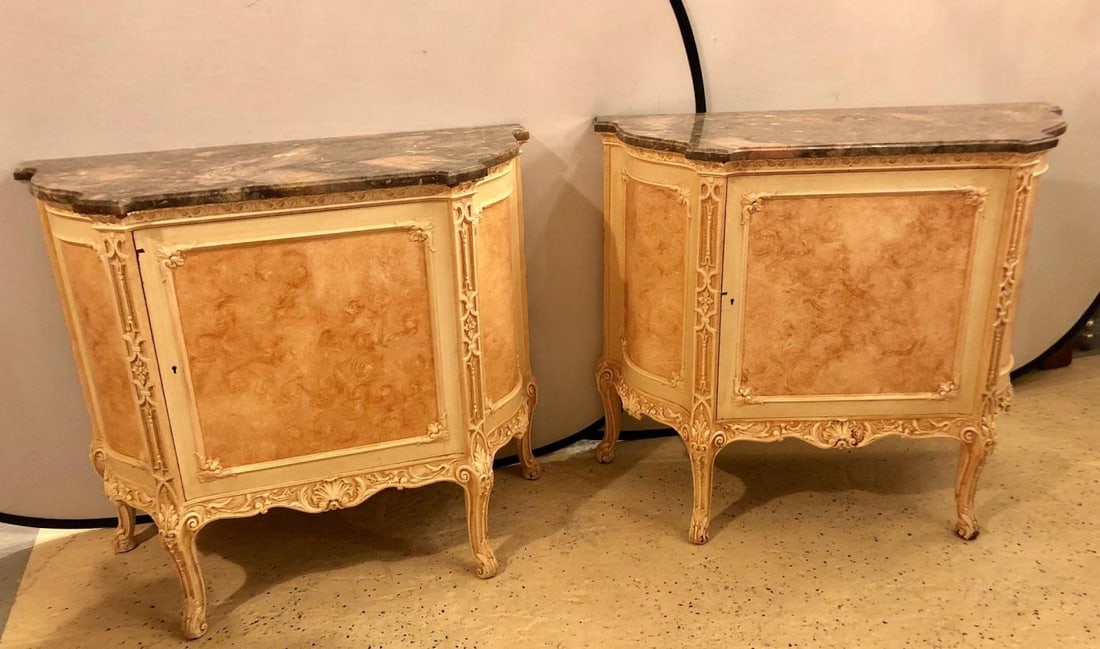 Pair of Hostetler Custom Faux Painted Marble-Top Commodes or Nightstands - 3