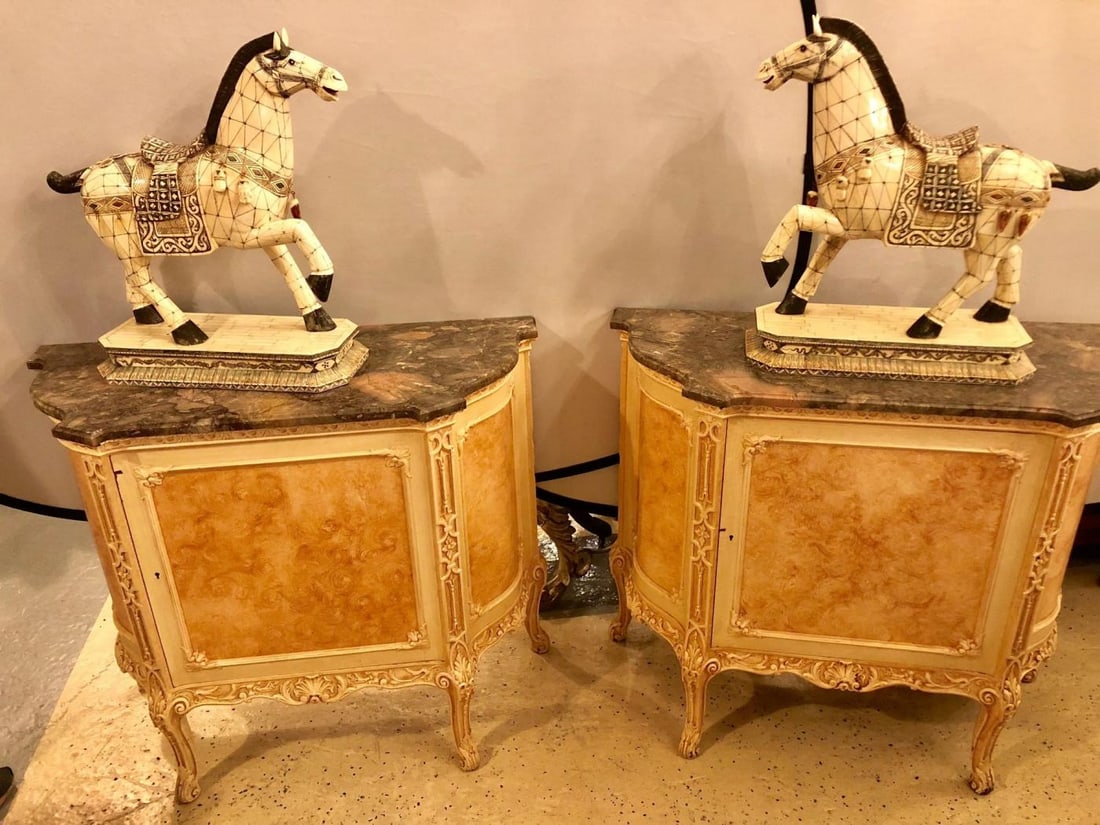 Pair of Hostetler Custom Faux Painted Marble-Top Commodes or Nightstands - 9