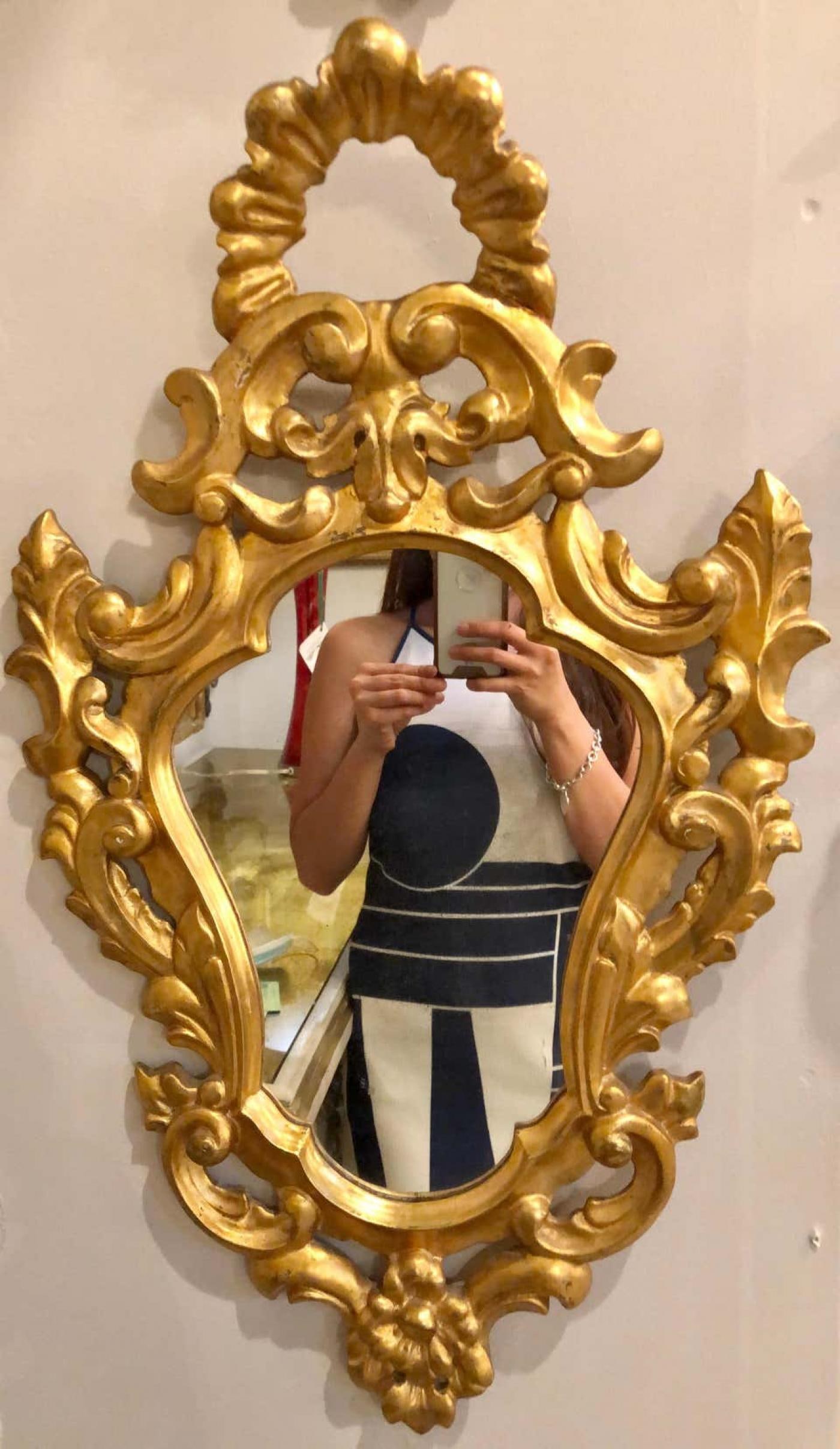 Pair of Italian Rococo Wall Mirrors, Giltwood Carved - 4