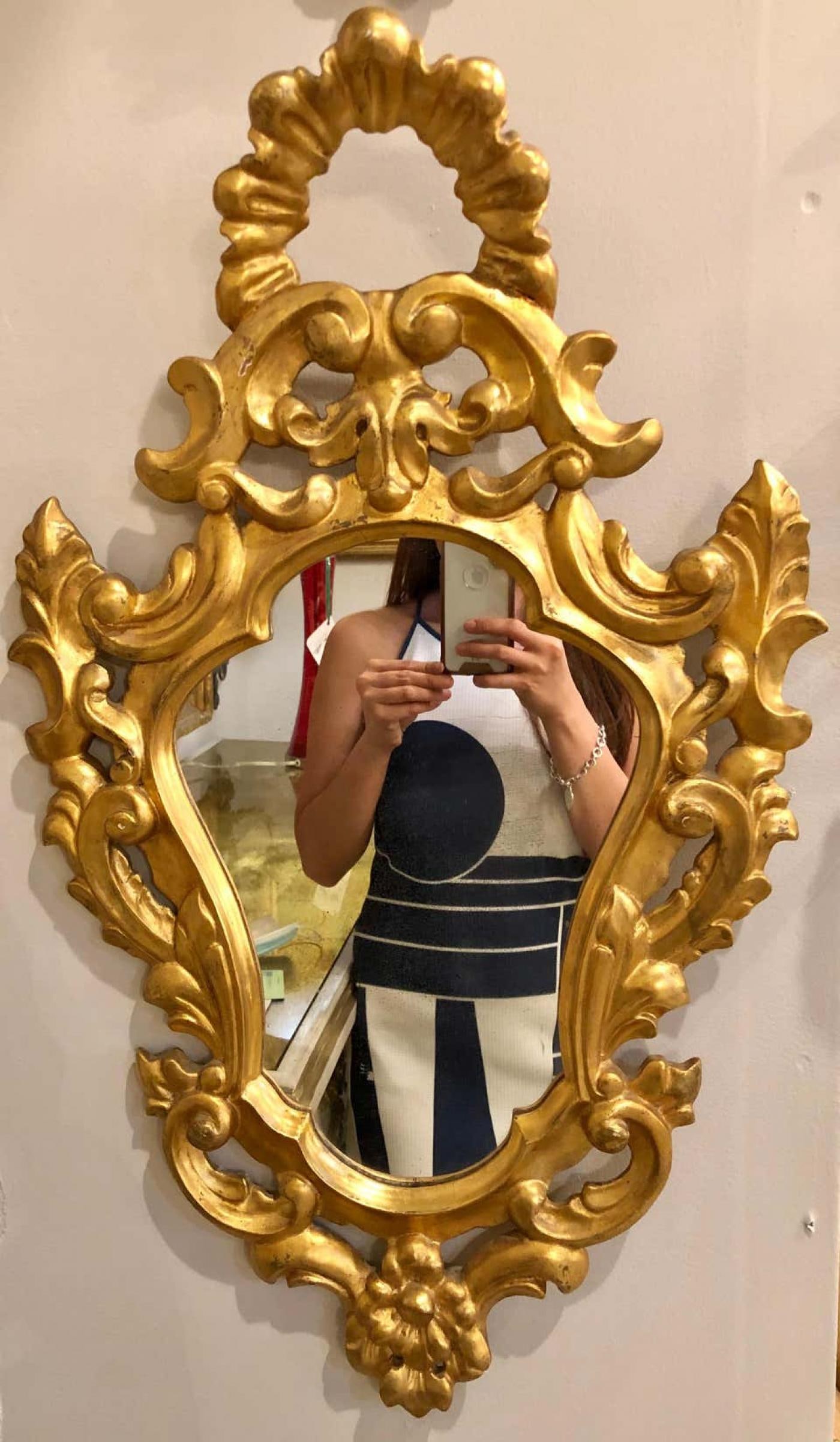 Pair of Italian Rococo Wall Mirrors, Giltwood Carved - 5