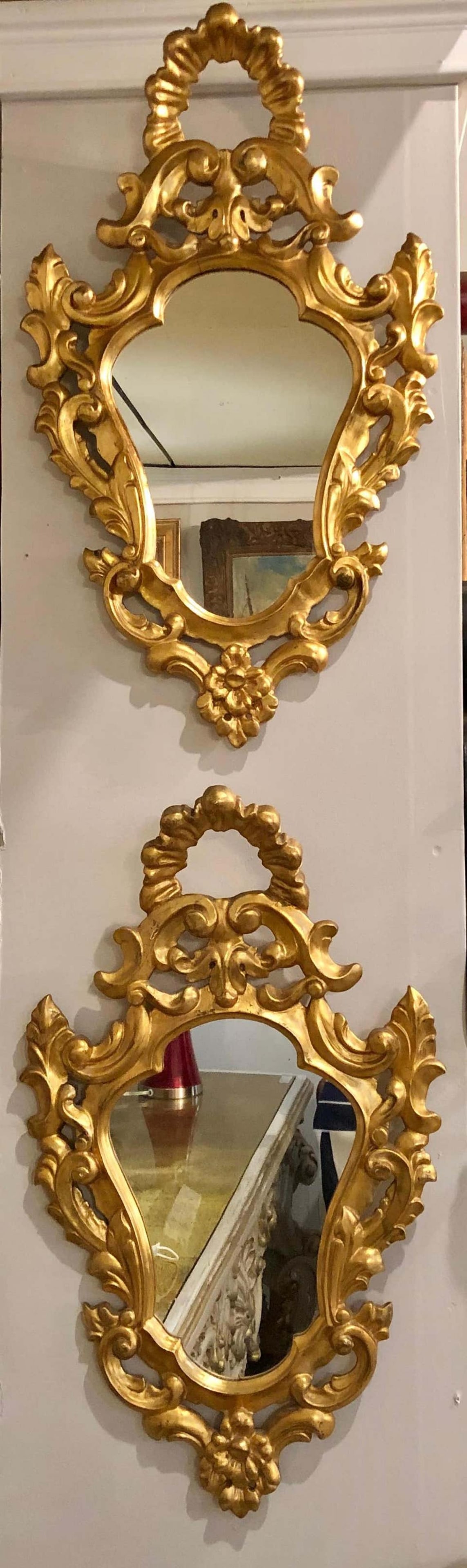 Pair of Italian Rococo Wall Mirrors, Giltwood Carved - 6