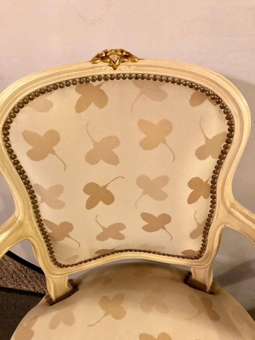Pair of French Louis XV Style Parcel-Gilt and Paint Decorated Bergere Chairs - 4
