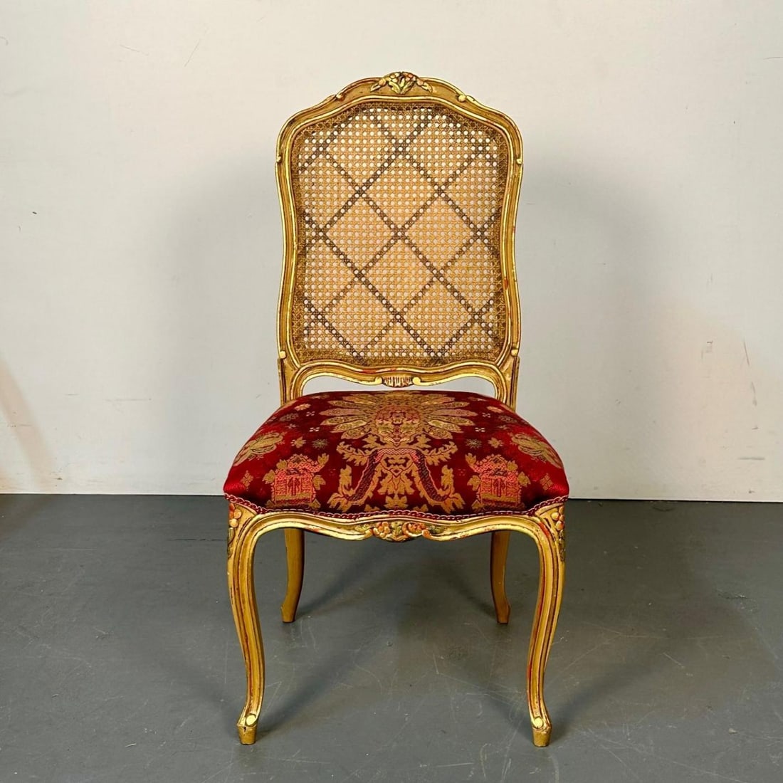Set of Ten Louis XV Style Dining / Side Chairs, Clayed Gilt and Cane, French - 10