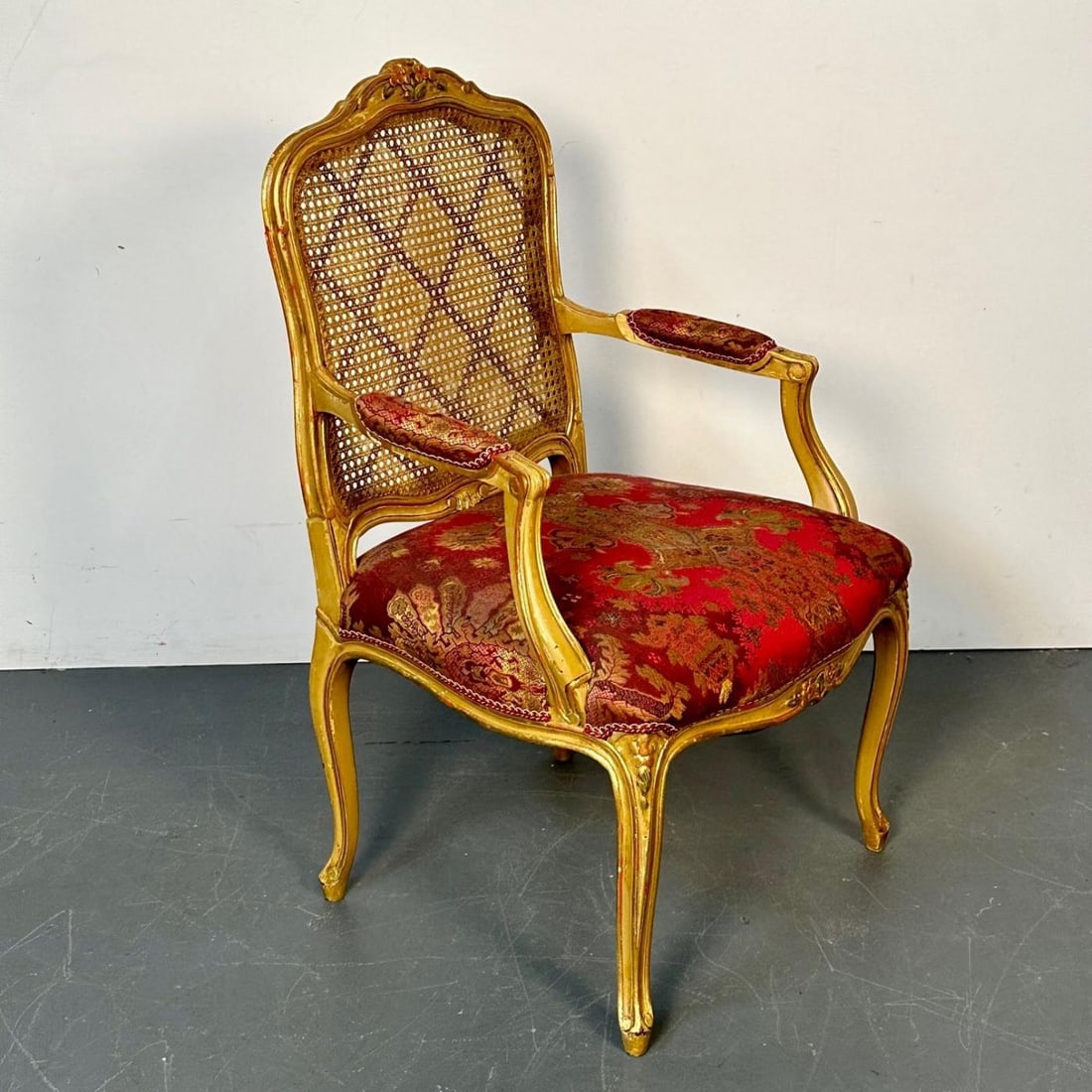 Set of Ten Louis XV Style Dining / Side Chairs, Clayed Gilt and Cane, French - 11