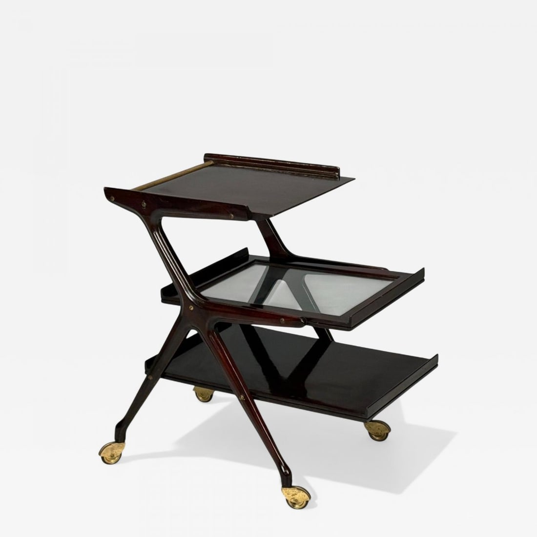 Ico Parisi Style, Italian Modern, Wood, Brass, Glass, Bar Cart, Italy, 1950s (1 of 12)
