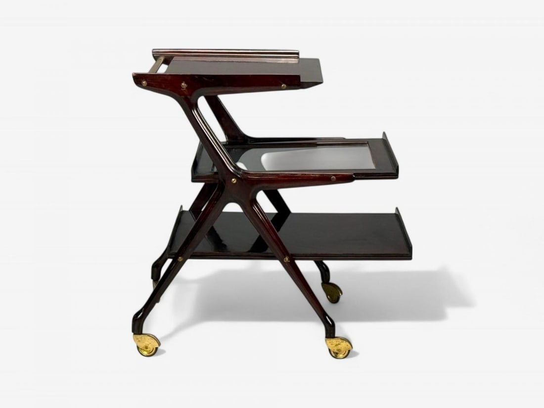Ico Parisi Style, Italian Modern, Wood, Brass, Glass, Bar Cart, Italy, 1950s - 4