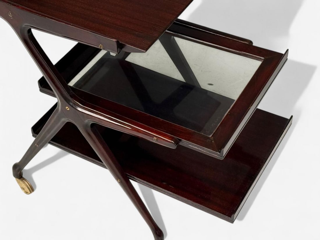 Ico Parisi Style, Italian Modern, Wood, Brass, Glass, Bar Cart, Italy, 1950s - 7